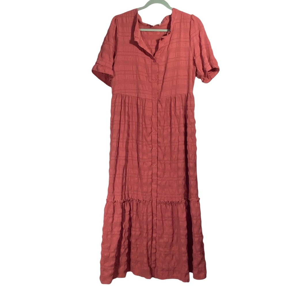 The Line Of Style Mauve Tiered Maxi Dress Sz L Button Cottagecore Boho Feminine